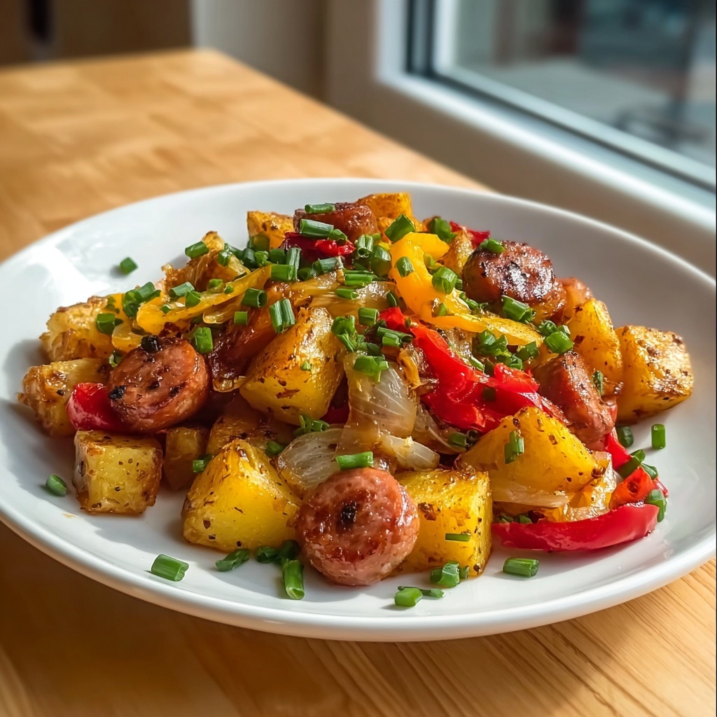 Fried Potatoes and Onions Peppers with Smoked Sausage Recipe - Recipe Image