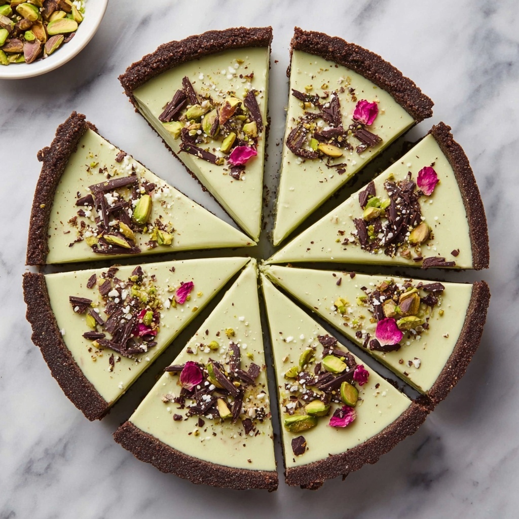 Vegan Pistachio Chocolate Tart with Rose Petal Garnish Recipe - Recipe Image