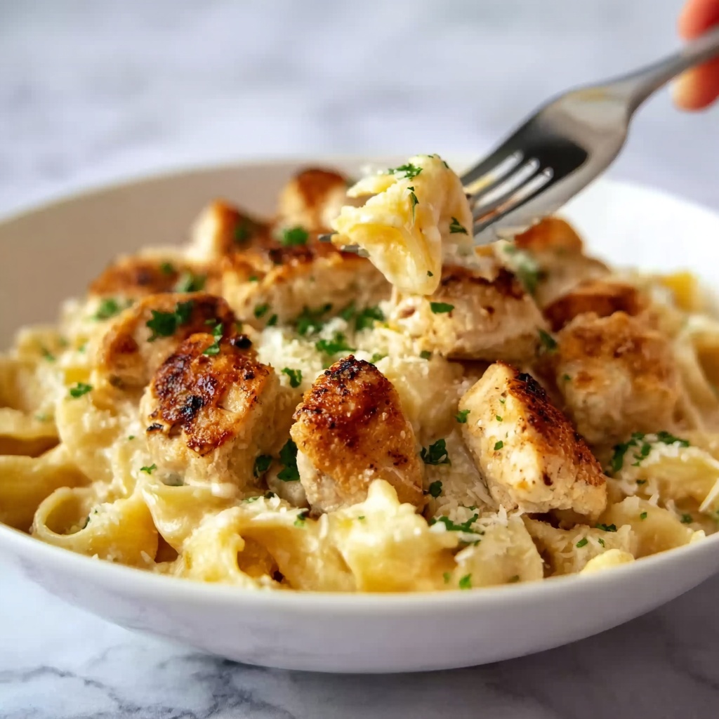 Garlic Butter Chicken Bites with Creamy Parmesan Pasta Recipe - Recipe Image