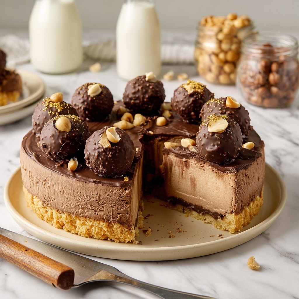 No-Bake Vegan Ferrero Rocher Cheesecake Recipe - Recipe Image