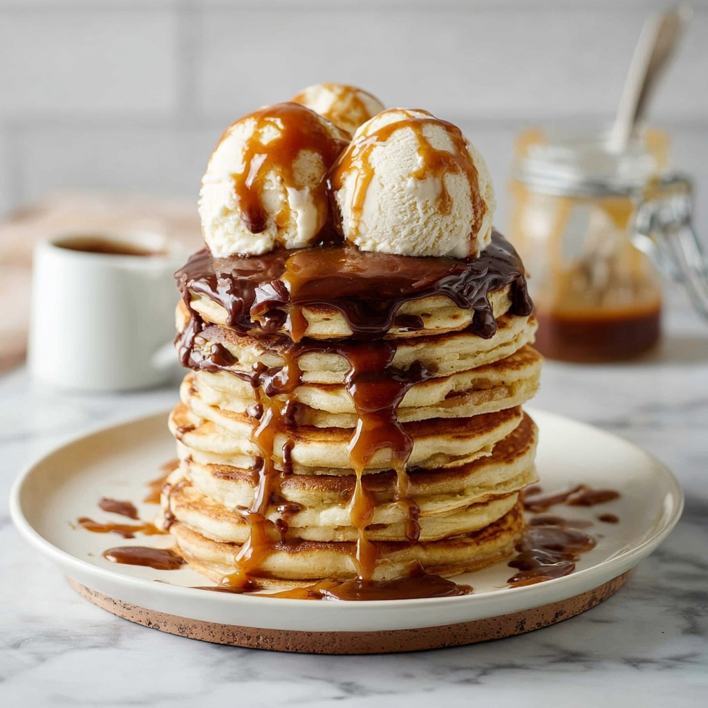 Vegan Pancakes with Salted Caramel and Chocolate Fudge Sauces Recipe - Recipe Image