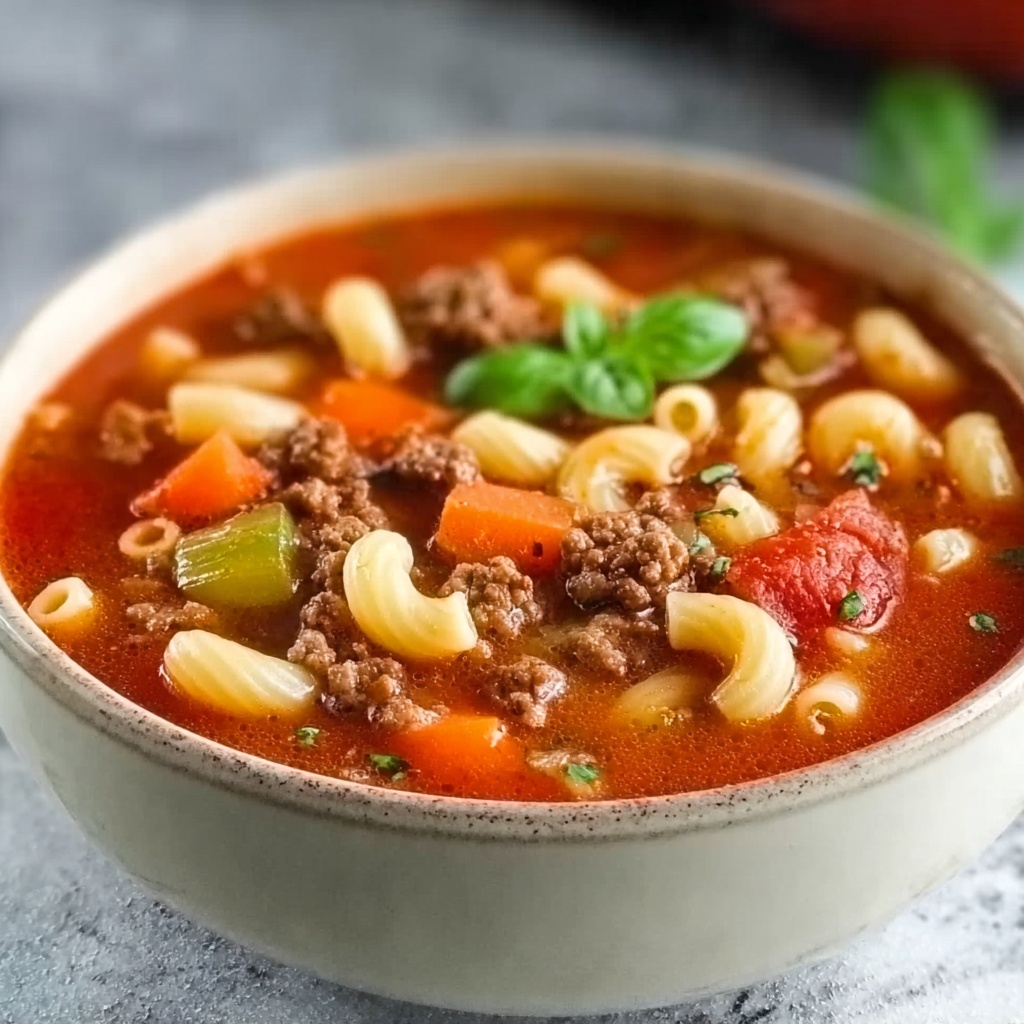Beef & Tomato Macaroni Soup Recipe - Recipe Image