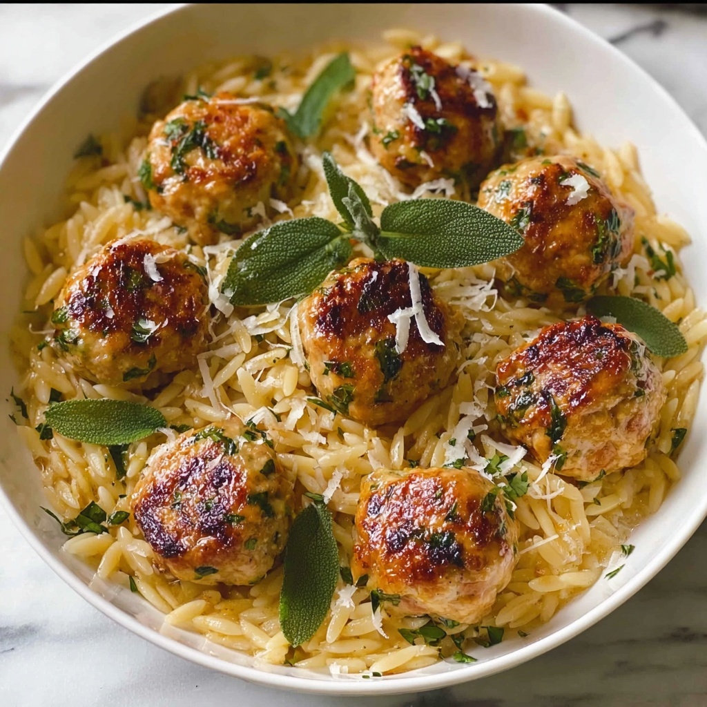 Baked Sage Chicken Meatballs with Parmesan Orzo Recipe - Recipe Image