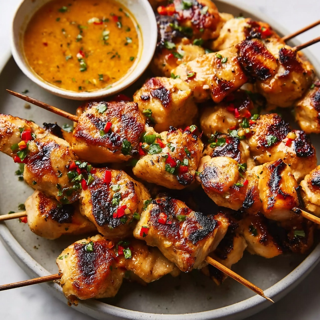 Easy Grilled Thai Chicken Skewers with Peanut Sauce Recipe - Recipe Image