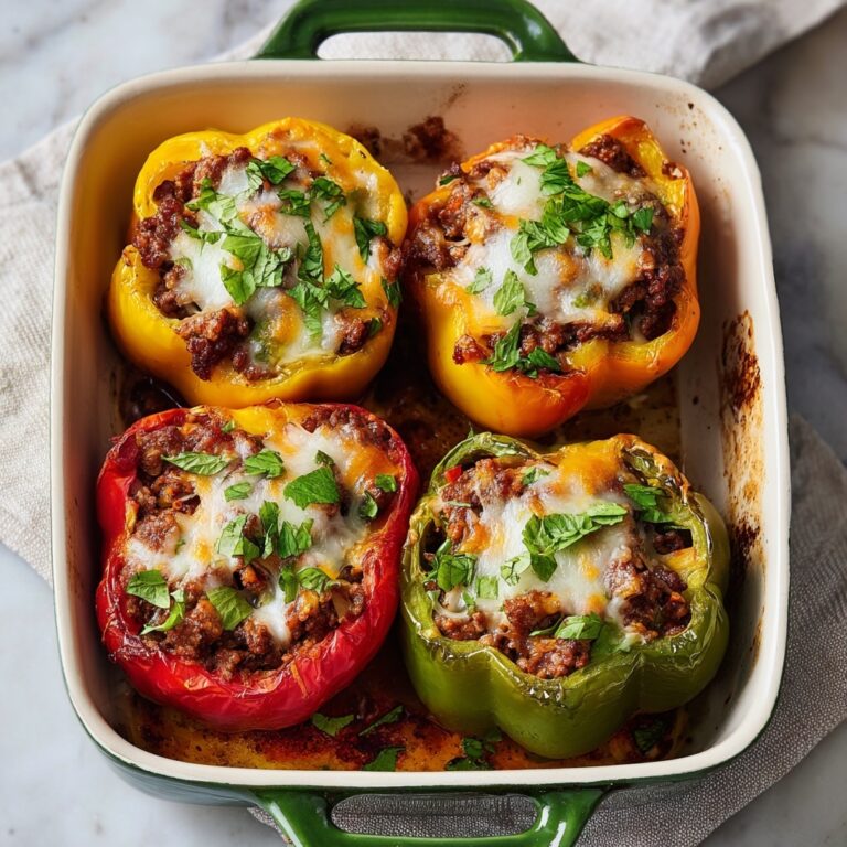 Cheesy Stuffed Bell Peppers with Ground Meat and Rice Recipe