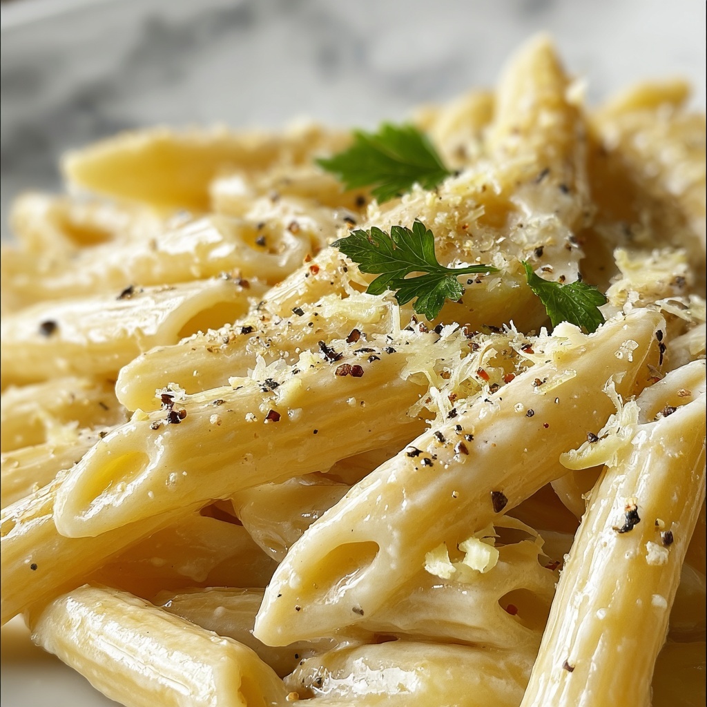 Creamy Garlic Penne Pasta Recipe - Recipe Image