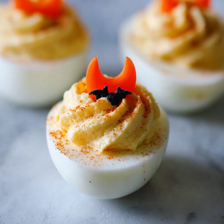 Cute Halloween Deviled Eggs with Spooky Red Pepper Wings Recipe