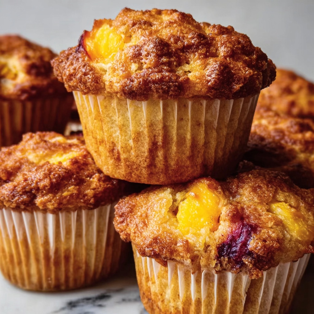 Jumbo Caramel Peach Cobbler Muffins Recipe - Recipe Image