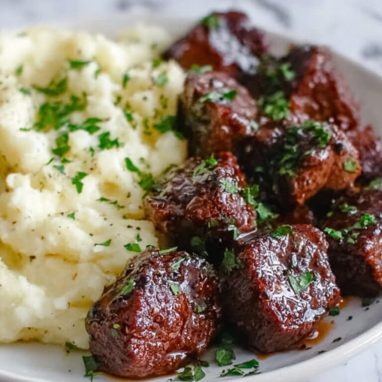 Garlic Parmesan Steak Bites with Mashed Potatoes Recipe