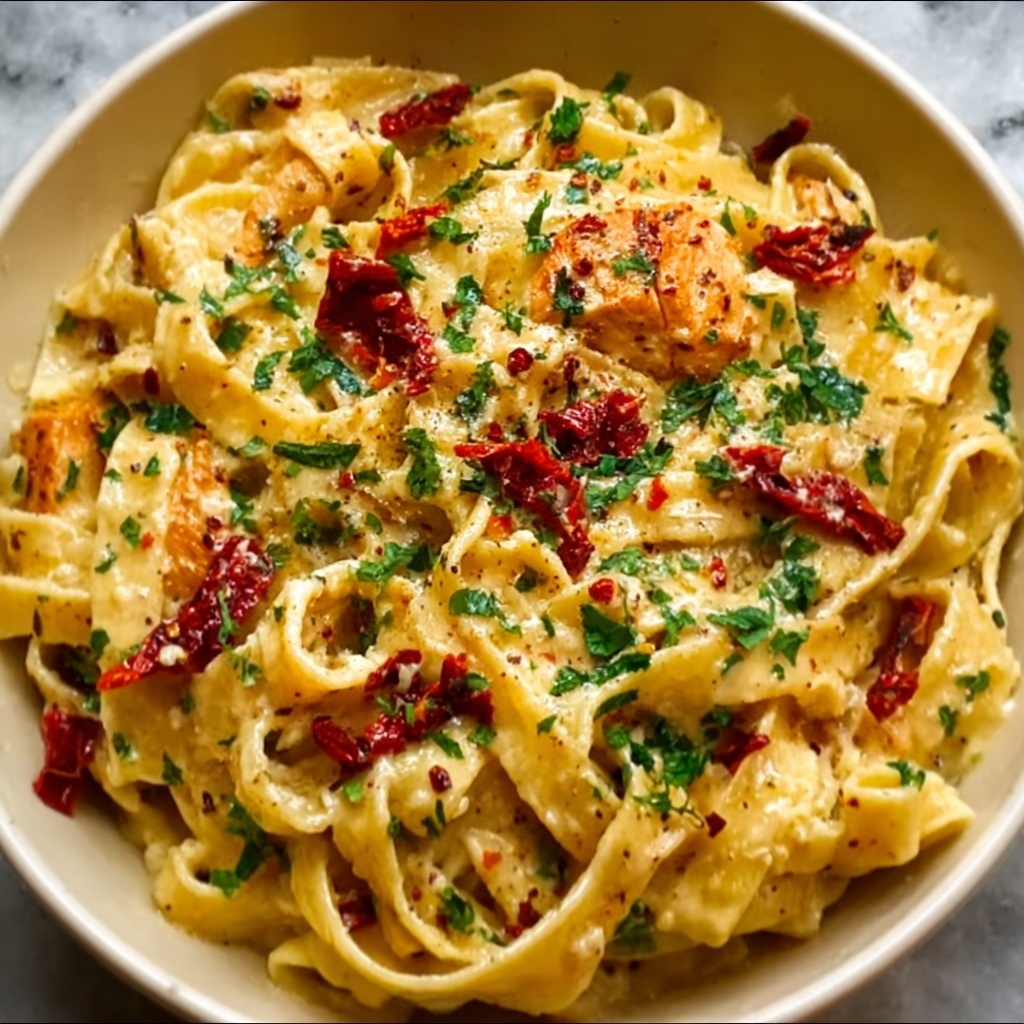 Creamy Chicken Pasta with Sun-Dried Tomatoes Recipe - Recipe Image