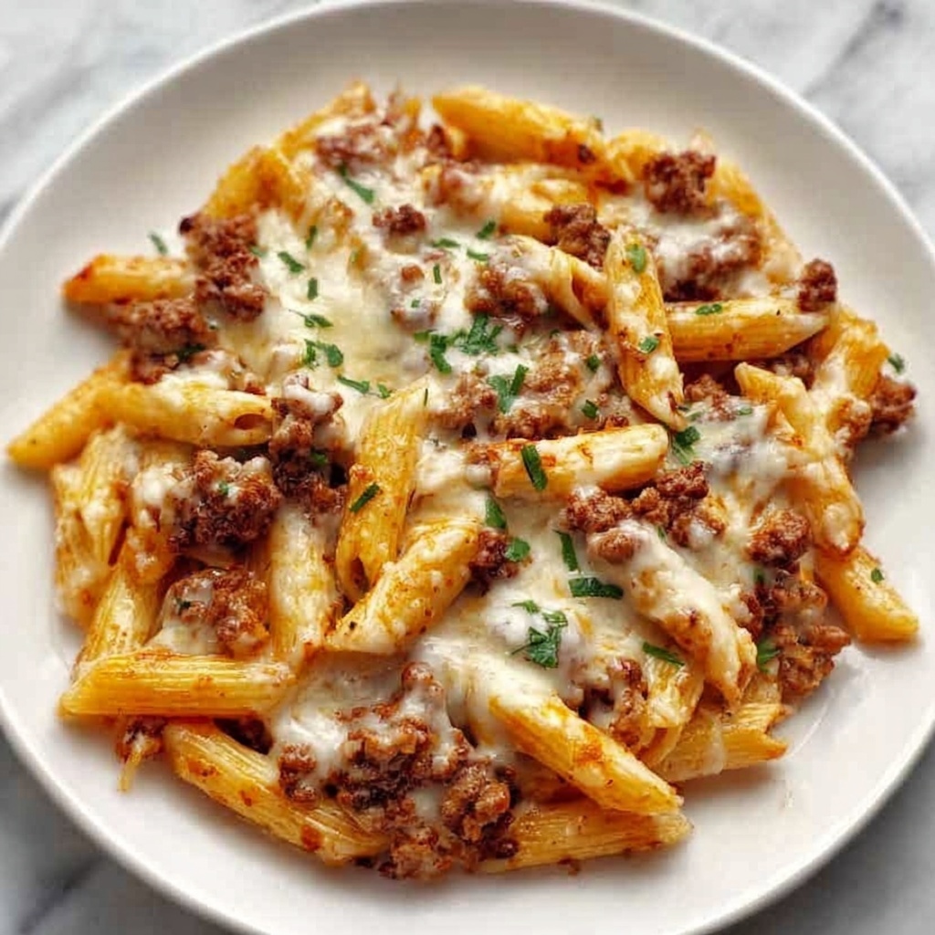 Cheesy Penne with Garlic Butter Beef Recipe - Recipe Image