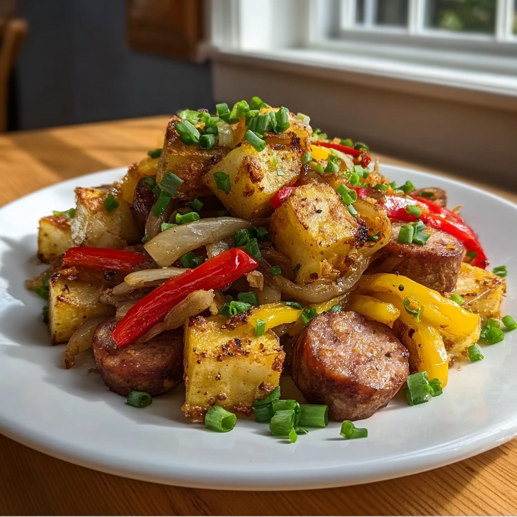 Fried Potatoes and Onions Peppers with Smoked Sausage Recipe - Recipe Image