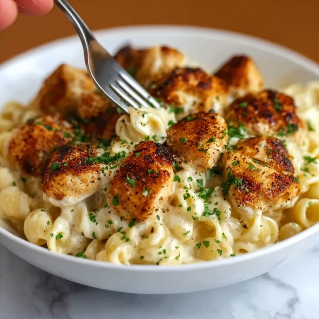 Garlic Butter Chicken Bites with Creamy Parmesan Pasta Recipe - Recipe Image
