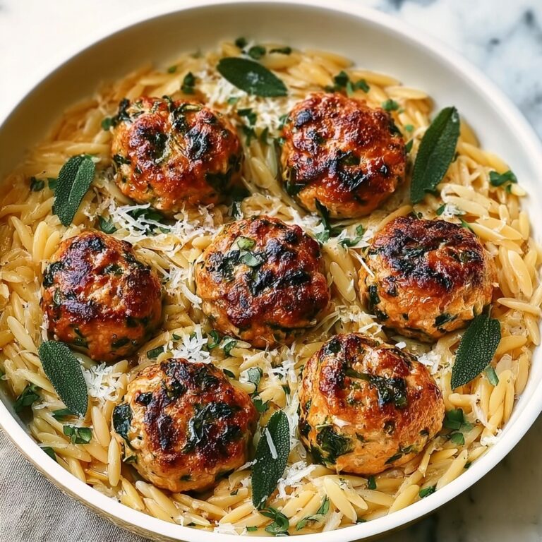 Baked Sage Chicken Meatballs with Parmesan Orzo Recipe