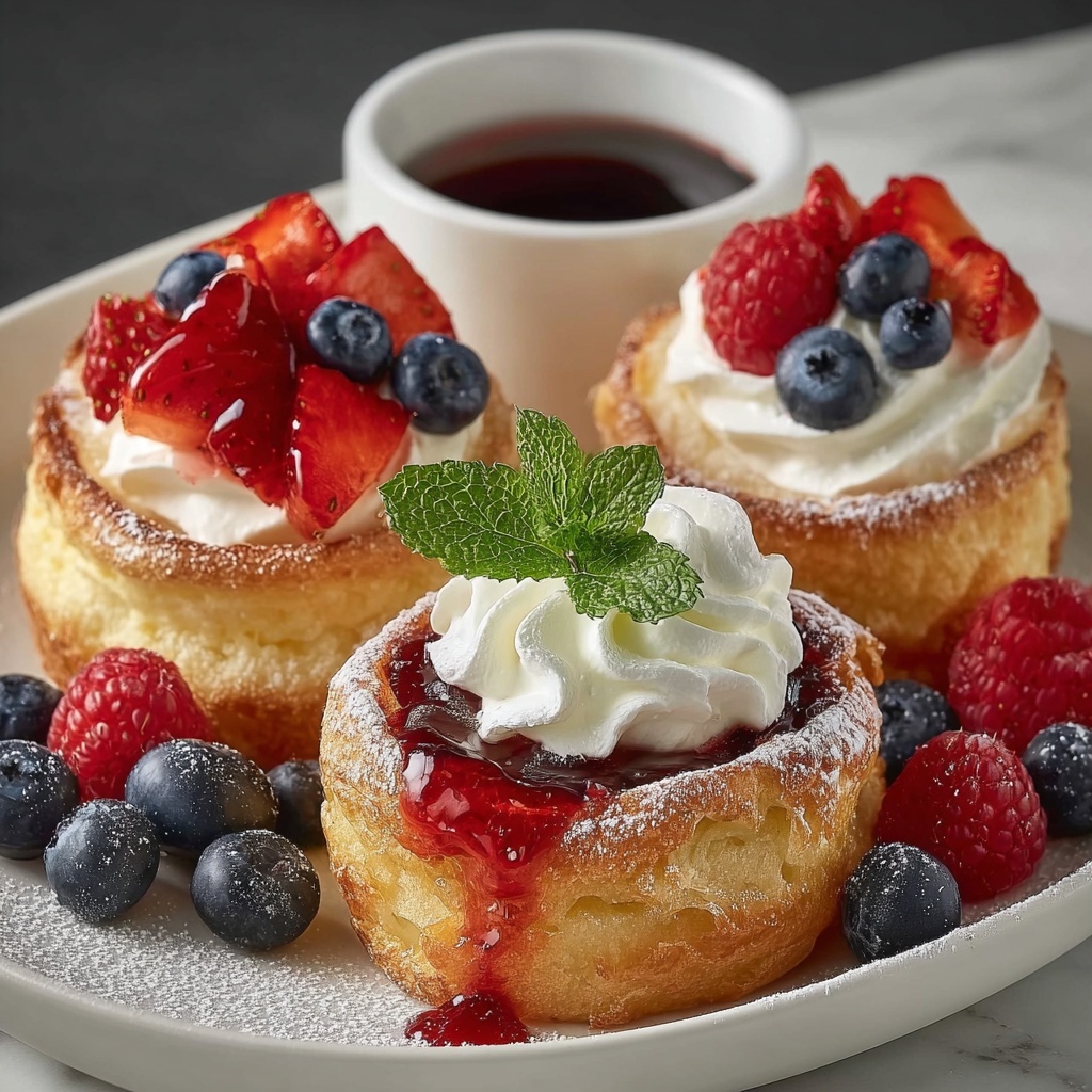 Mini Dutch Baby Pancakes with Fresh Berries and Powdered Sugar Recipe - Recipe Image