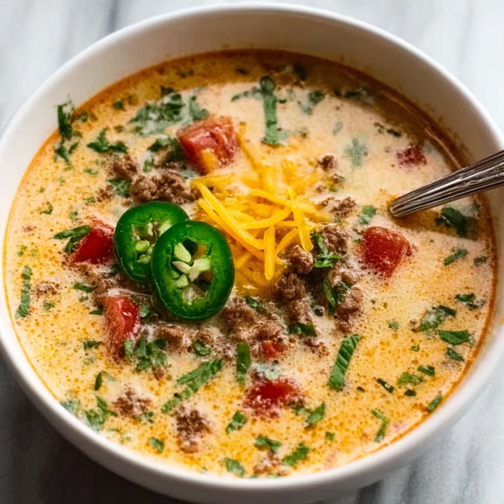 Spicy Jalapeño Cheeseburger Soup Recipe - Recipe Image