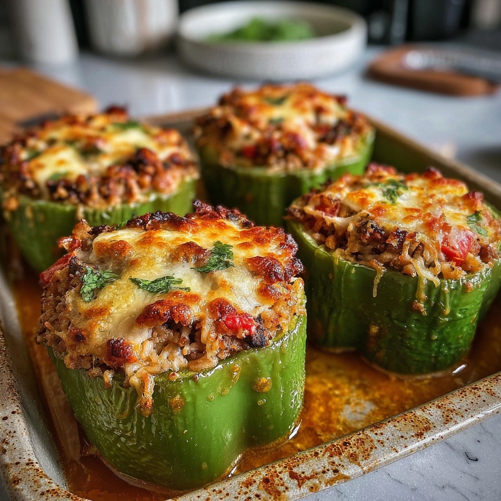 Cheesy Stuffed Green Peppers: 7 Irresistible Flavor Layers Recipe - Recipe Image