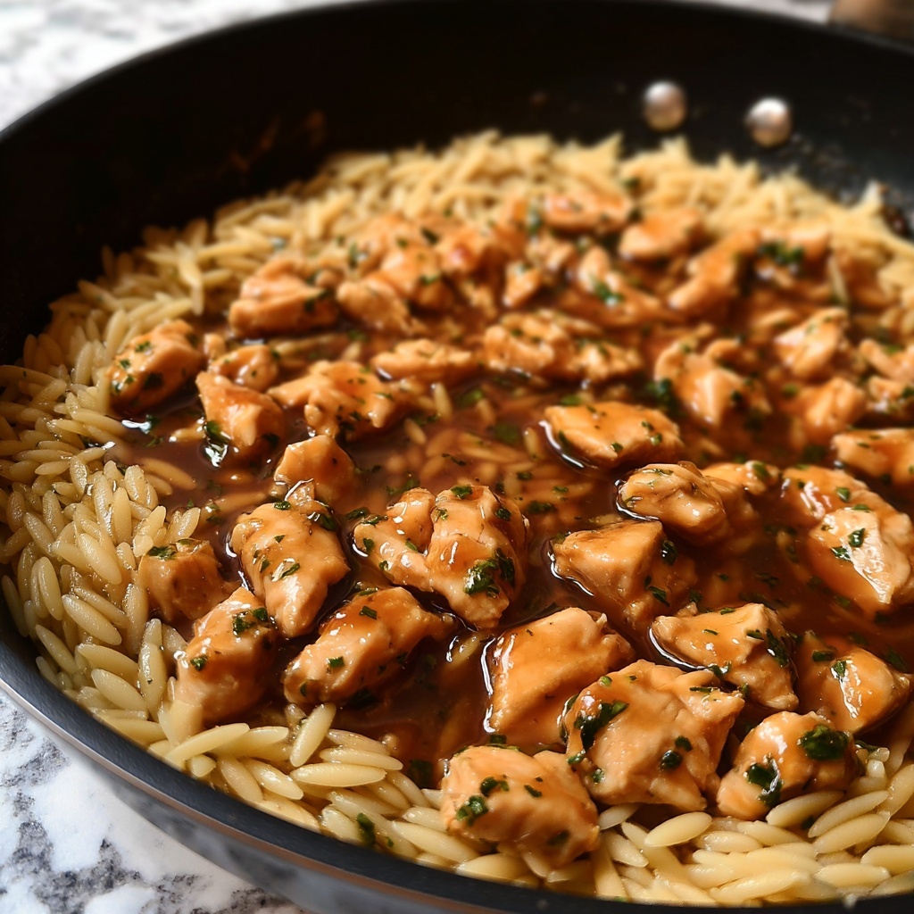 One Pot Sassy Honey Garlic Chicken Rice Pasta Delight Recipe - Recipe Image