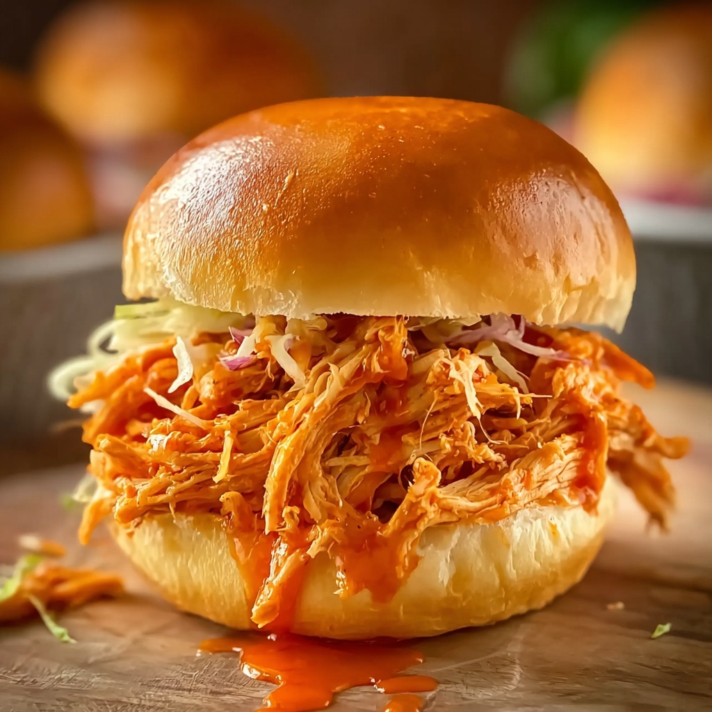 Spicy Shredded Buffalo Chicken Sandwich Recipe - Recipe Image