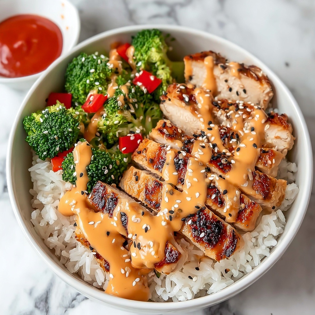 Sticky Chicken Rice Bowls with Sesame and Fresh Vegetables Recipe - Recipe Image
