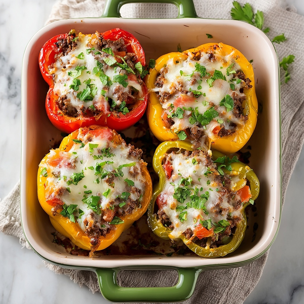 Cheesy Stuffed Bell Peppers with Ground Meat and Rice Recipe - Recipe Image