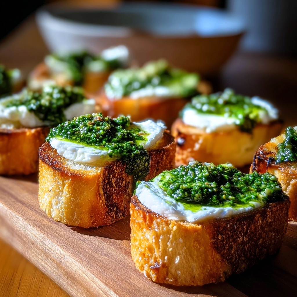 Gluten Free Pesto Goat Cheese Crostini Recipe - Recipe Image