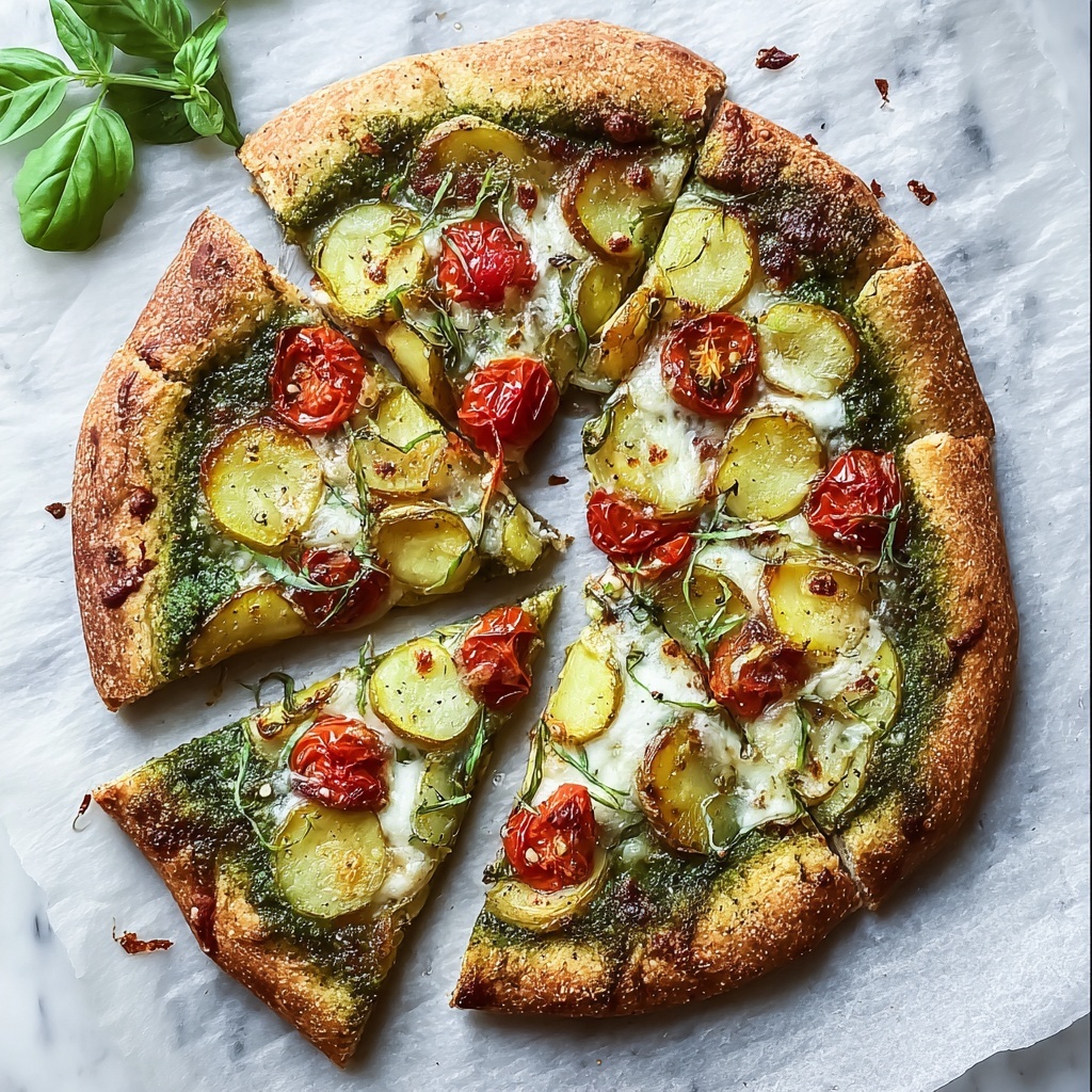 Vegan Pesto Pizza with Stuffed Crust and Yukon Gold Potatoes Recipe - Recipe Image