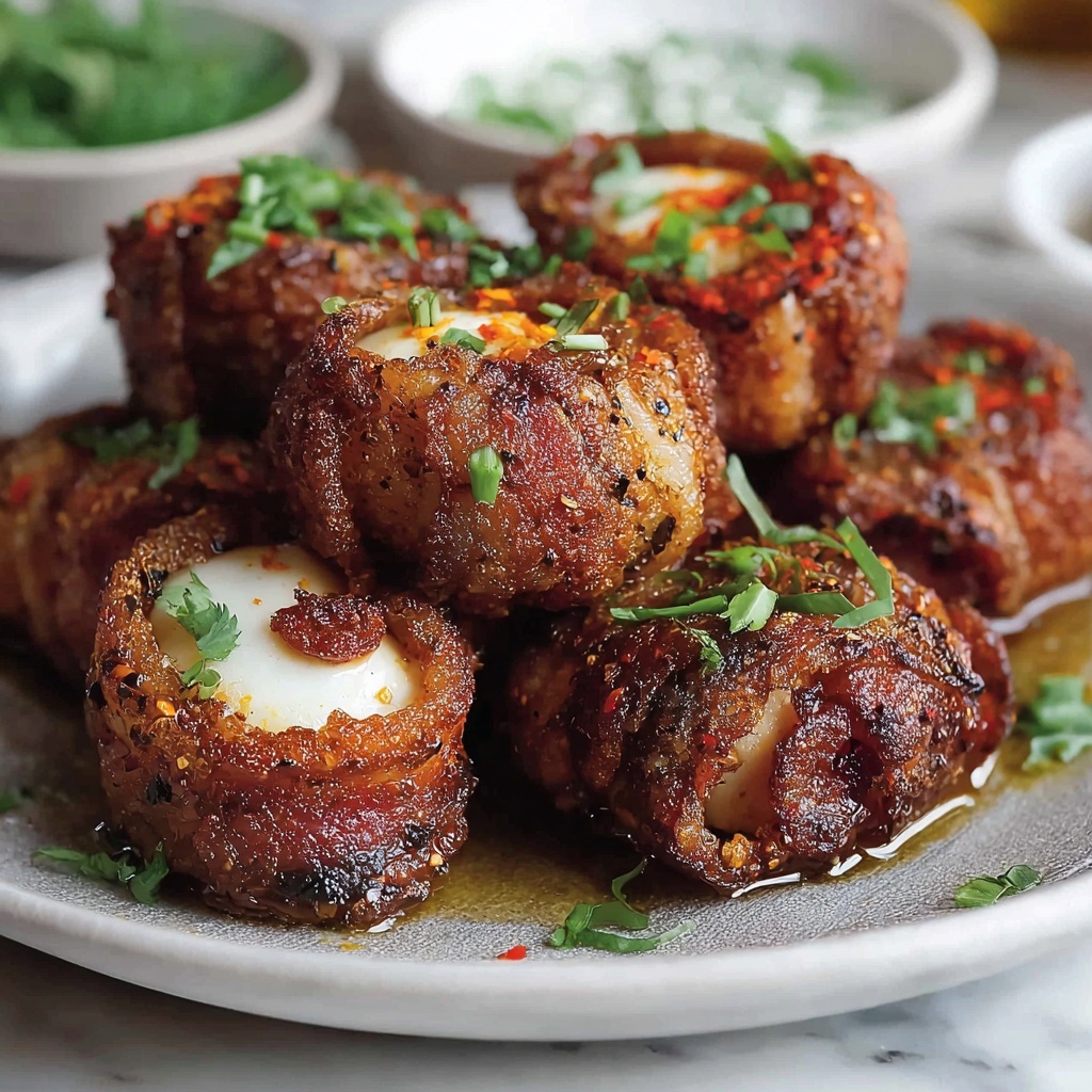 Air Fryer Armadillo Eggs with Jalapeños, Cheese, Bacon, and Honey BBQ Recipe - Recipe Image