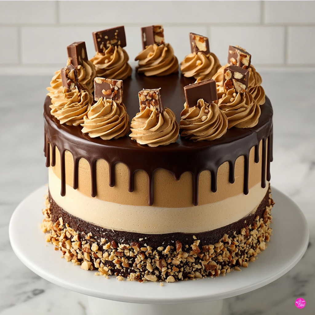 Best Snickers Cake Recipe with Chocolate, Caramel & Peanuts Recipe - Recipe Image