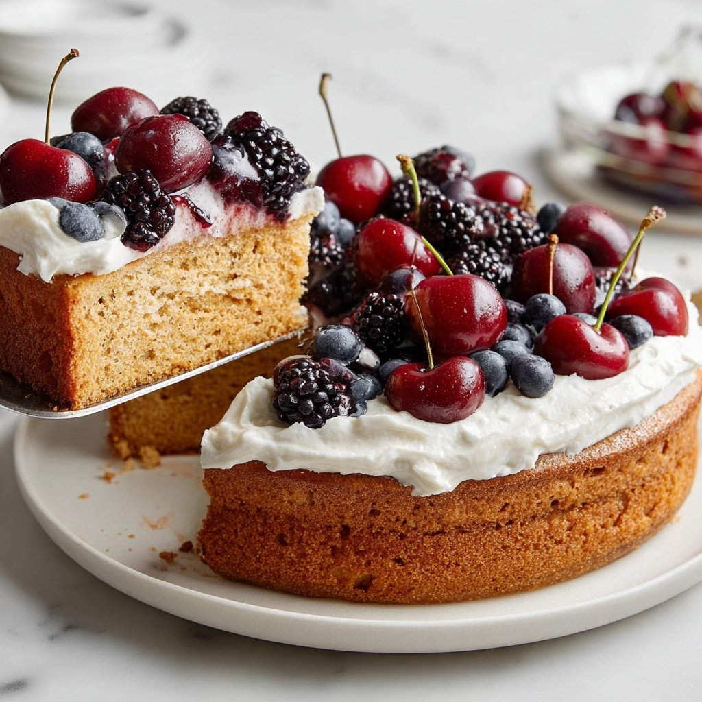 Moist Eggless and Refined Sugar-Free Date Cake with Vegan Whipped Cream and Fresh Fruit Recipe - Recipe Image