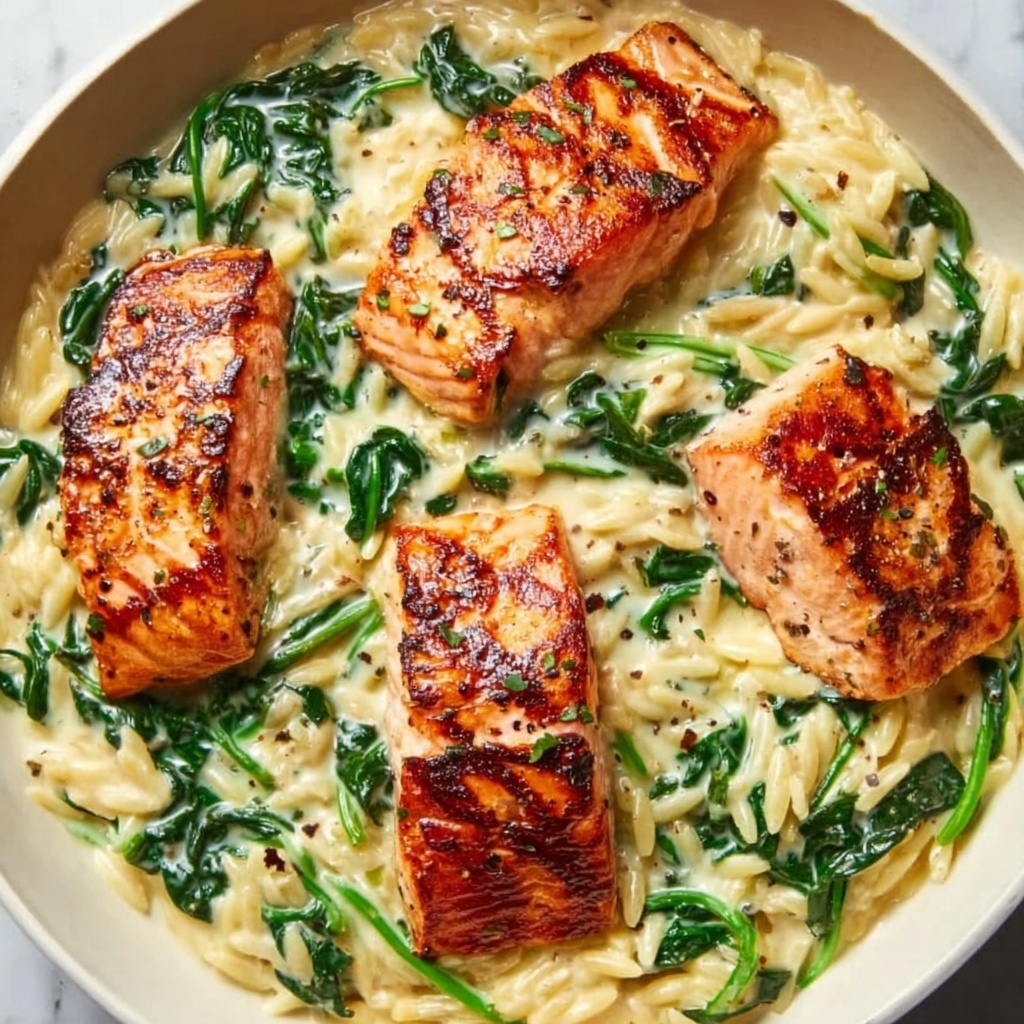 One Skillet Salmon with Lemon Orzo Recipe - Recipe Image