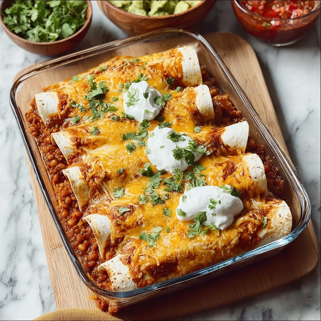 Vegan Lentil Enchiladas with Rich Tomato Sauce and Cheesy Topping Recipe - Recipe Image