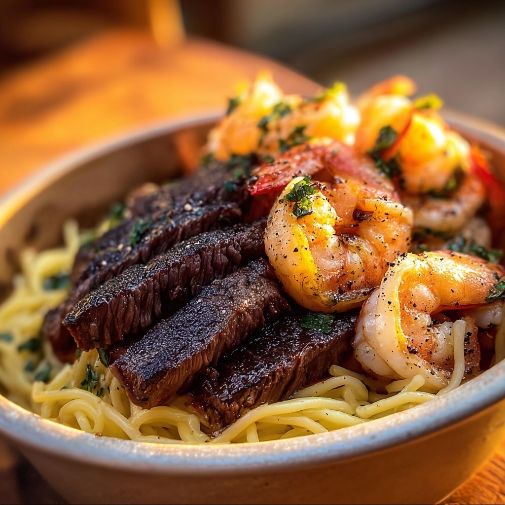 Mouthwatering Calabrian Steak and Shrimp Bucatini Delight Recipe - Recipe Image