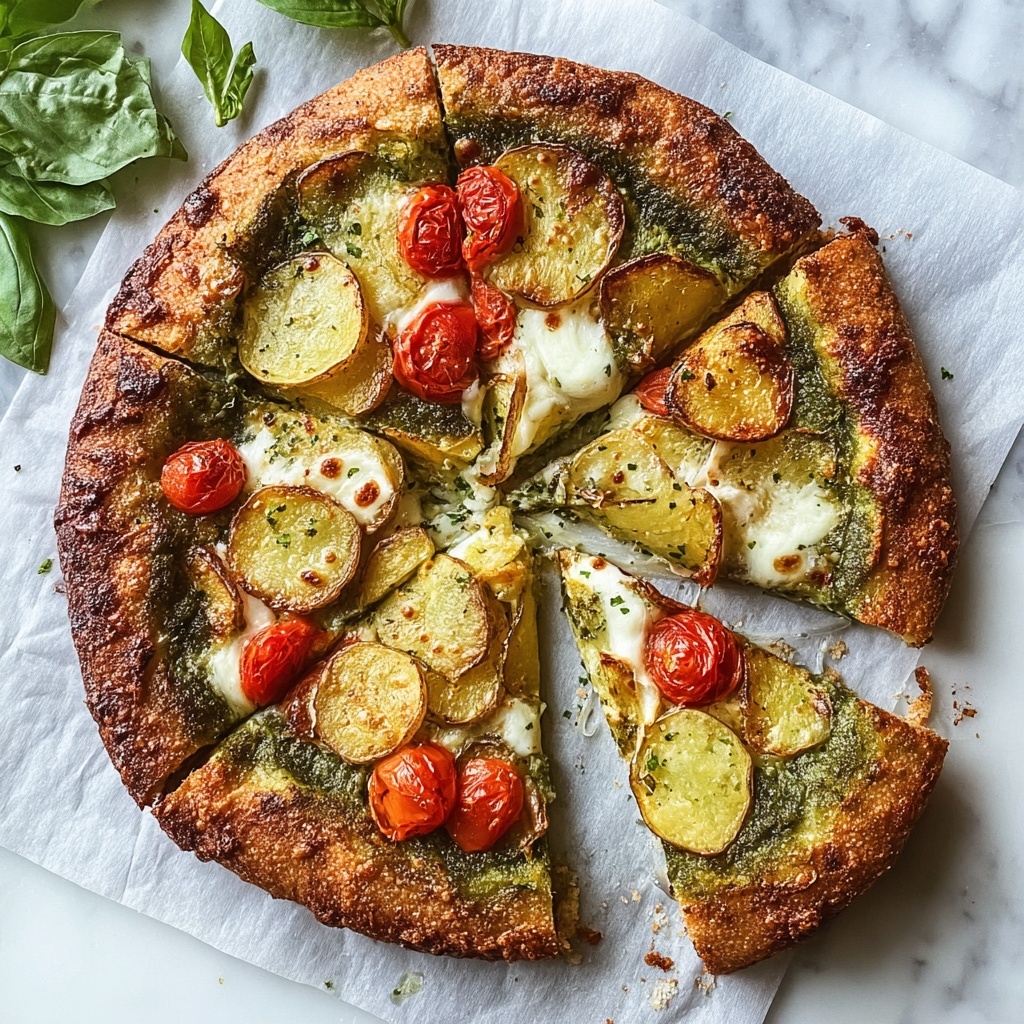 Vegan Pesto Pizza with Stuffed Crust and Yukon Gold Potatoes Recipe - Recipe Image