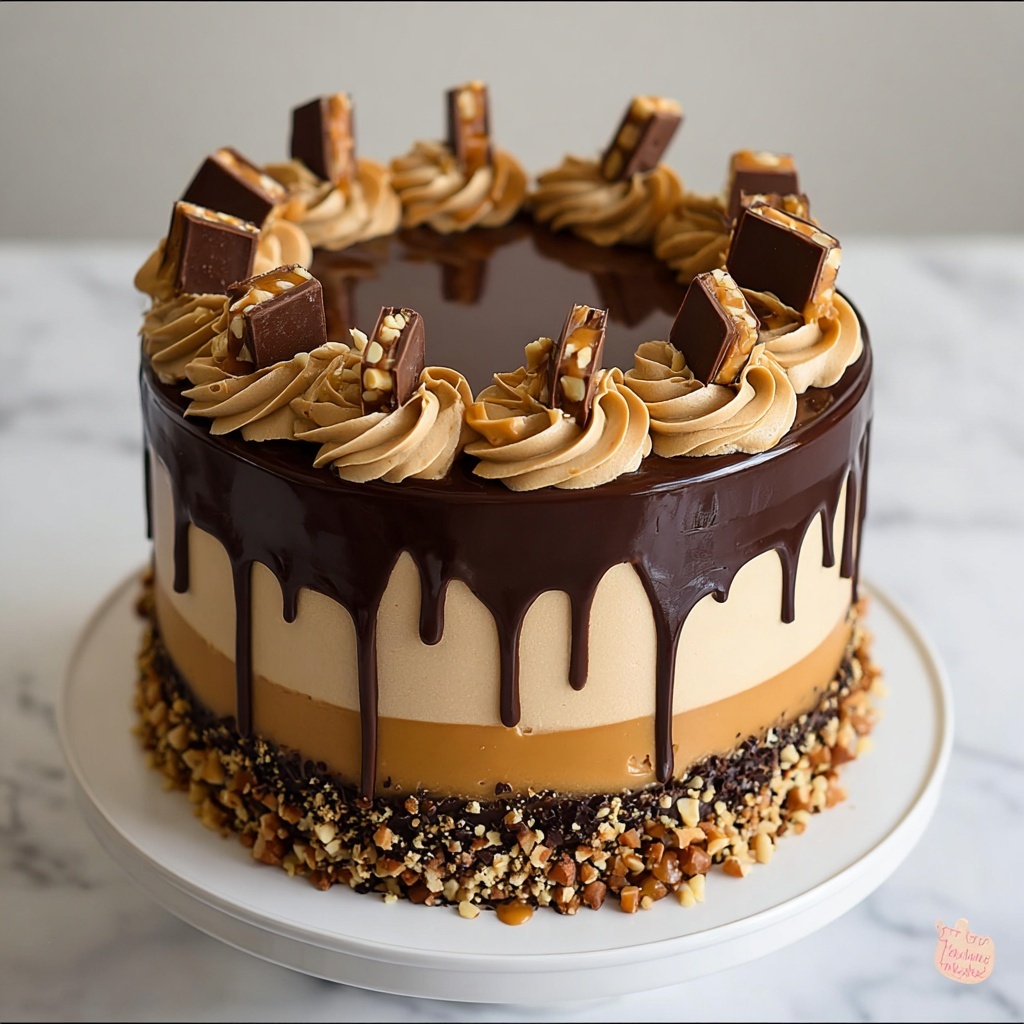 Best Snickers Cake Recipe with Chocolate, Caramel & Peanuts Recipe - Recipe Image