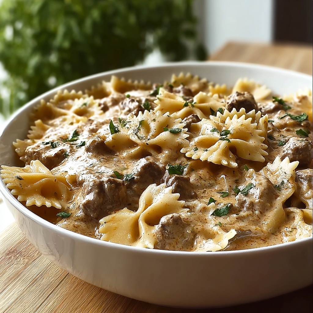Creamy Beef and Bowtie Pasta Recipe - Recipe Image