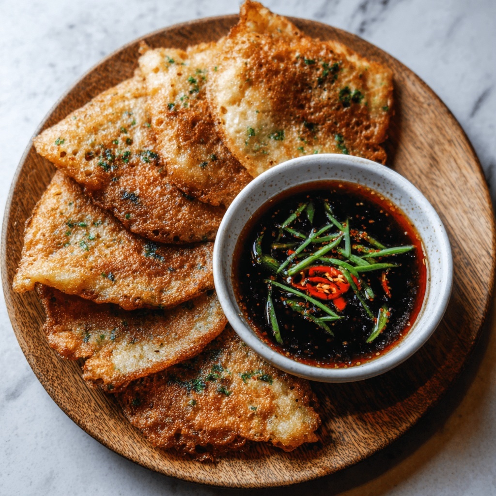 Korean Pancakes with Kimchi & Soy Dipping Sauce Recipe - Recipe Image
