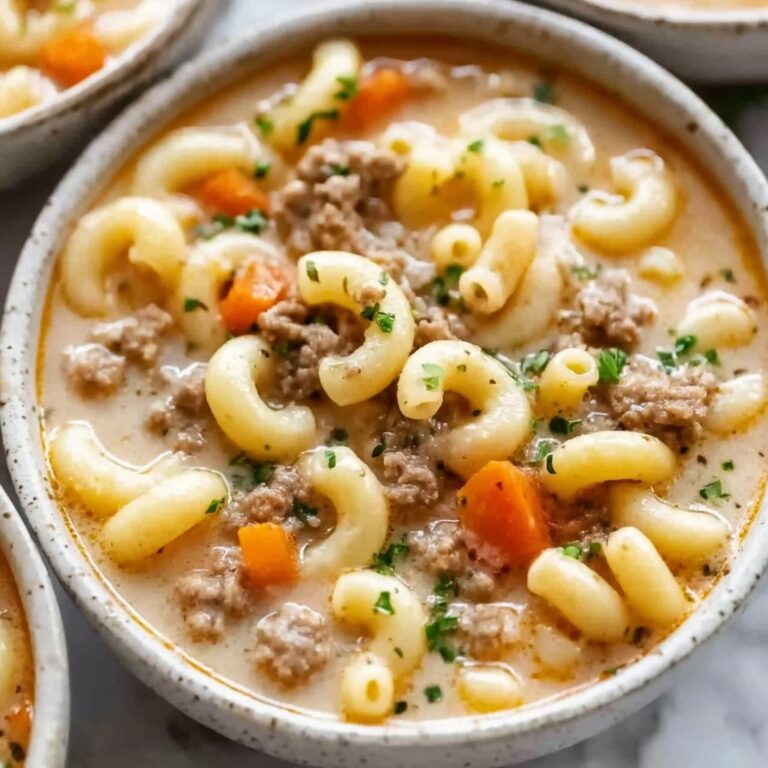 Cheesy Beef Pasta Soup Recipe