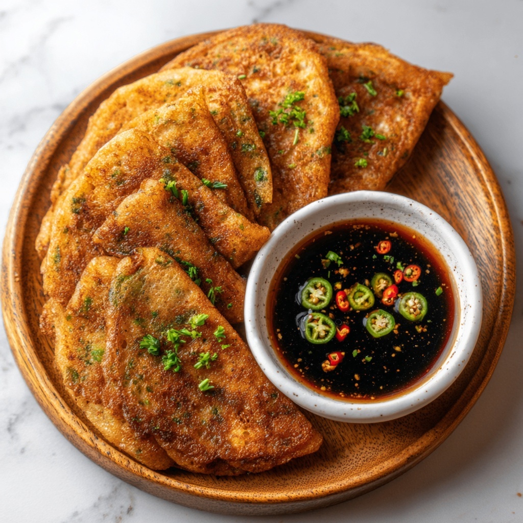 Korean Pancakes with Kimchi & Soy Dipping Sauce Recipe - Recipe Image