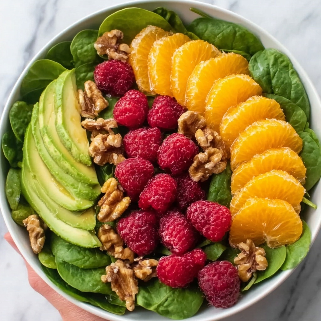 Raspberry-Spinach Salad with Avocado and Toasted Walnuts Recipe - Recipe Image