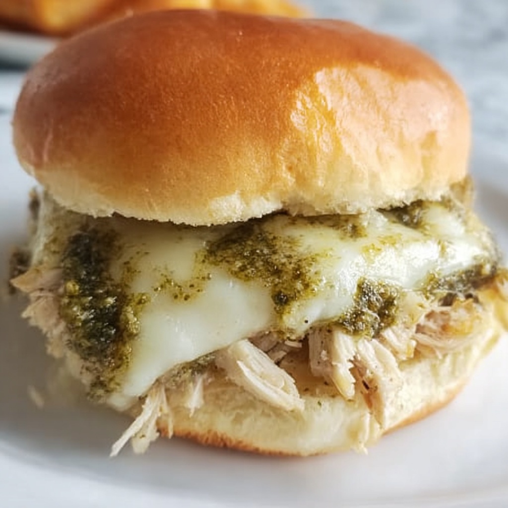 Cheesy Garlic Pesto Chicken Sliders Recipe - Recipe Image